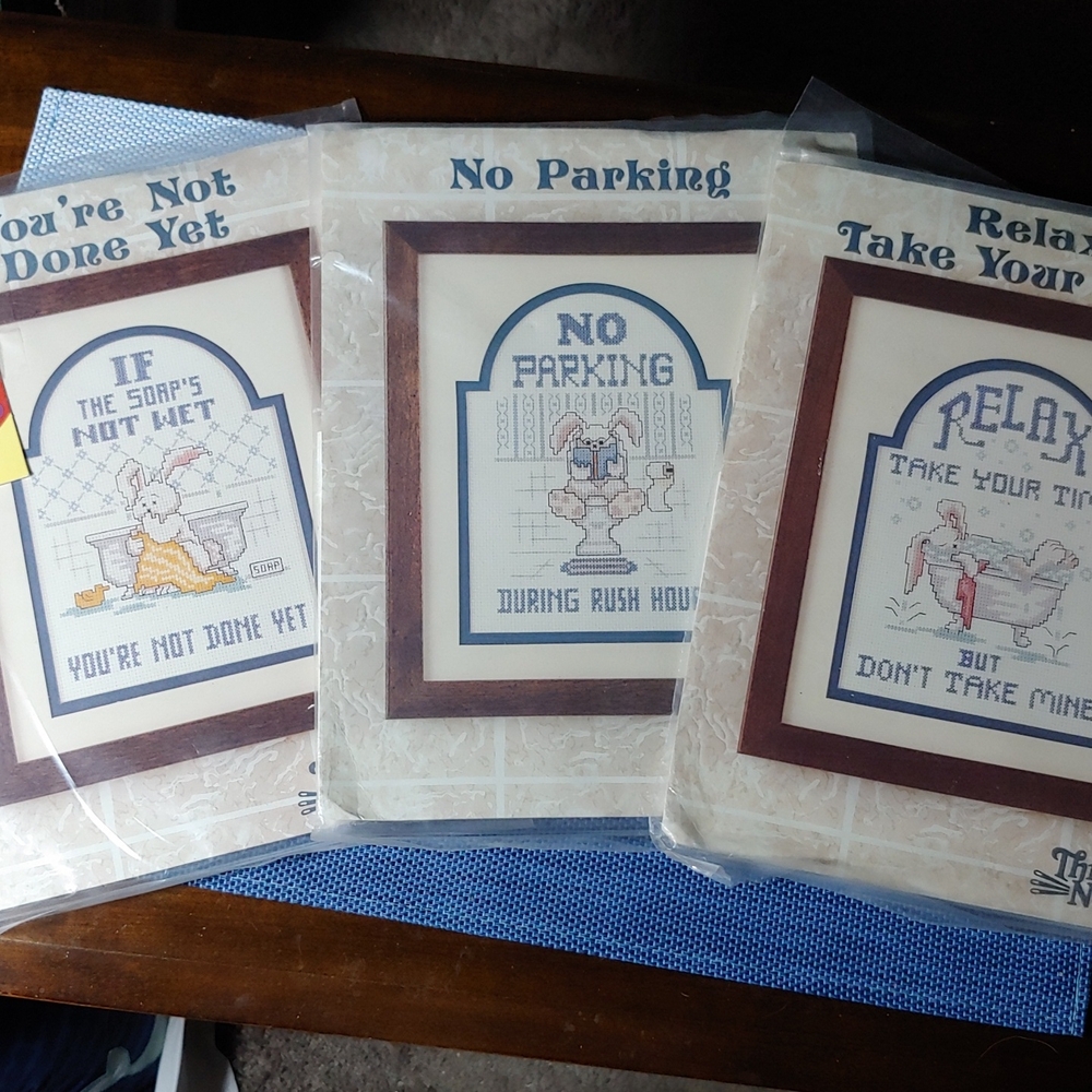 Humorous Cross-Stitch Wall Art Set